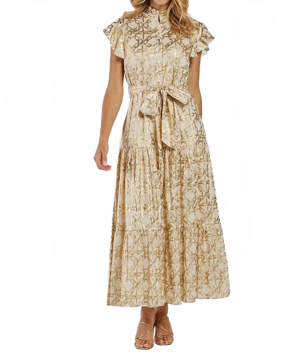 NEW JUDE CONNALLY mirabella cotton dress in bamboo rattan sand gold